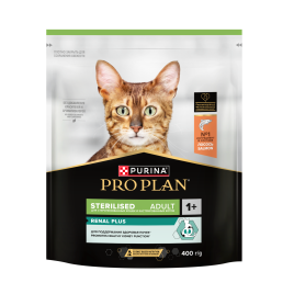 Сухой корм Purina Pro Plan Cat Adult Sterilised Opti-RenalL для стерилизованных кошек, с лососем, 400 г
