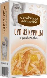 Влажный корм «Деревенские лакомства» суп из курицы с уткой и тыквой для кошек, 140 г