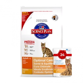Hill's Science Plan Optimal Care сухой корм для взрослых кошек с курицей - 15 кг