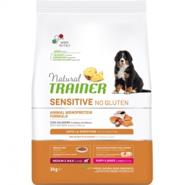 Trainer Natural Sensitive No Gluten Puppy&Jun M/M сухой корм без глютена для щенков и юниоров средних и крупных пород с лососем 12 кг