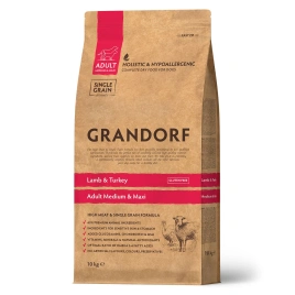 Сухой корм Grandorf Med & Maxi Lamb & Turkey для взрослых собак средних и крупных пород, с ягненком и индейкой, 10 кг