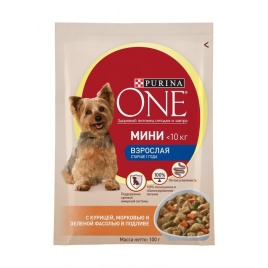 Влажный корм Purina ONE Мини Взрослая для взрослых собак мелких пород с курицей, морковью и зеленой фасолью в подливе - 100 г