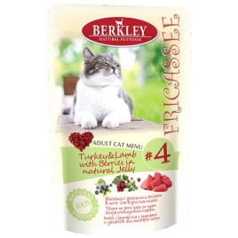 Berkley Fricassee Adult Cat Menu Turkey & Lamb with Berries in natural Jelly № 4 для взрослых кошек с индейкой, ягненком и ягодами в желе - 100 г