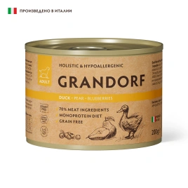 Влажный корм паштет Grandorf Duck, Pear & Blueberries Паштет из утки с грушей и черникой для собак, 200 г