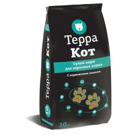 Терра Кот сухой корм для взрослых кошек всех пород с норвежским лососем - 10 кг