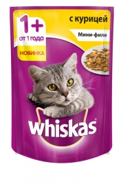 Whiskas паучи в форме мини-филе с курицей для взрослых кошек от 1 года - 85 г