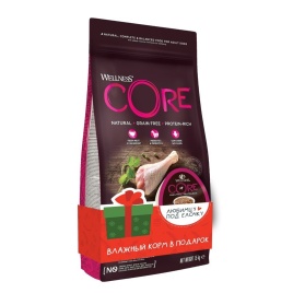 Wellness Core сухой корм для взрослых собак из индейки с курицей 1,5 кг + влажный корм из баранины с олениной WellnessCore в подарок