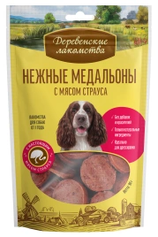 Лакомство «Деревенские лакомства» нежные медальоны с мясом страуса для собак, 90 г
