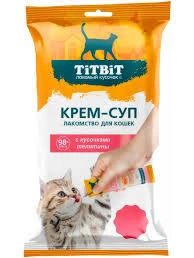 Лакомства Titbit Veal для кошек в виде крем-супа с кусочками и телятиной, 10 г