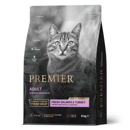 Сухой корм Premier Cat Salmon&Turkey ADULT для взрослых кошек свежее филе лосось с индейкой 8 кг