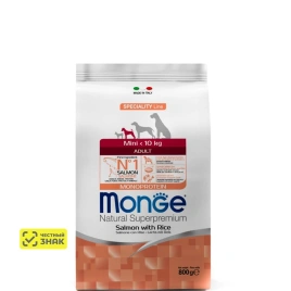 Сухой корм Monge Dog Speciality Line Monoprotein Extra Small Salmon &amp;amp; Rice для взрослых собак миниатюрных пород с лососем и рисом, 800 г