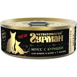 Четвероногий гурман Golden line мусс для кошек и котят с курицей - 100 г
