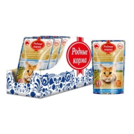 Родные корма полнорационный корм для кошек с говядиной и морковкой кусочки в соусе по-ленинградски 1х32 пауч 85 г