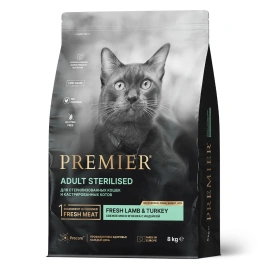 Сухой корм Premier Cat Lamb&Turkey STERILISED для стерилизованных кошек свежее мясо ягненок с индейкой 8 кг