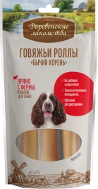 Лакомство «Деревенские лакомства» говяжьи роллы бычий корень, 12 сантиметров для собак, 45 г