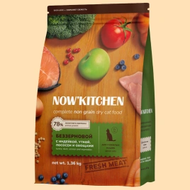 Сухой корм NOW'KITCHEN Fresh Senior для кошек старше 7 лет со свежей индейкой, уткой, лососем, 1.36 кг