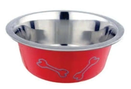 Красная металлическая миска Homepet Color для животных с рисунком косточек, 0,25 л