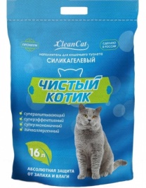 Силикагелевый наполнитель Чистый Котик с синими кристаллами, колотые гранулы, 16 л