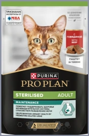 Влажный корм PRO PLAN Beef для стерилизованных кошек, Говядина, паштет, 75 г
