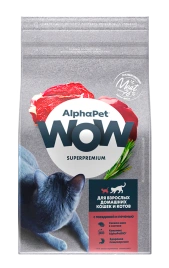 Сухой корм ALPHAPET WOW Superpremium Beef & Liver для взрослых домашних кошек и котов, с говядиной и печенью, 1,5 кг