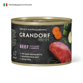 Влажный корм консервы Grandorf Fresh для собак паштет из говядины с цукини и морковью 200 г