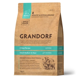Сухой корм Grandorf 4 Meat Probiotic Med & Maxi Четыре вида мяса для взрослых собак средних и крупных пород, 3 кг
