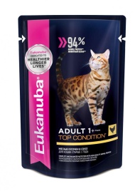 Влажный корм Eukanuba Adult Cat 1+ Years with Сhicken для взрослых кошек с кусочками курицы в соусе - 85 г