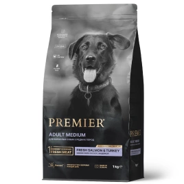 Сухой корм Premier Dog Salmon&Turkey ADULT Medium для собак средних пород свежее филе лосось с индейкой 1 кг