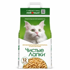 Наполнитель Чистые Лапки для кошачьих туалетов, древесный, 12 л