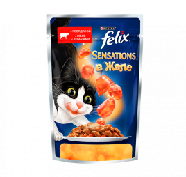 Паучи Felix Sensations для взрослых кошек с говядиной и томатом в желе - 85 г