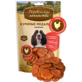 ДЕРЕВЕНСКИЕ ЛАКОМСТВА 100 % Мяса Куриные медальоны сушеные для собак 90 гр