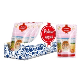 Родные корма полнорационный корм для котят с курочкой и потрошками кусочки в соусе по-ростовски 1х32 пауч 85 г