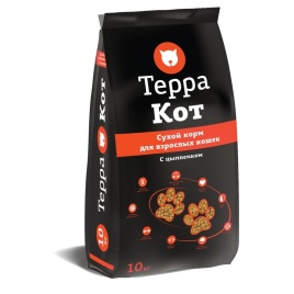 Терра Кот сухой корм для взрослых кошек всех пород с цыпленком - 10 кг