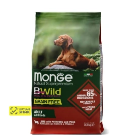 Сухой корм Monge Dog BWild GRAIN FREE Lamb &amp;amp; Potato для собак с мясом ягненка и картофелем, 2,5 кг