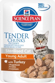 Влажный корм Hill's Science Plan для молодых стерилизованных кошек и кастрированных котов, пауч с индейкой в соусе - 85 г