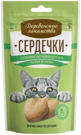 Лакомство «Деревенские лакомства» сердечки для здоровья мочевыводящих путей и почек кошек, 30 г