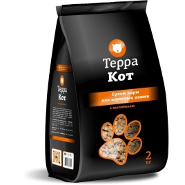 Терра Кот сухой корм для взрослых кошек всех пород с цыпленком - 2 кг