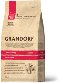 Сухой корм Grandorf Holistic Adult Indoor ягненок с индейкой для домашних кошек, 2 кг