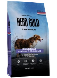 Сухой корм NERO GOLD для собак и щенков с мясом ягненка и овощами, 3 кг