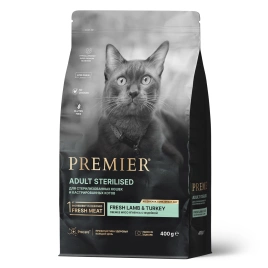 Сухой корм Premier Cat Lamb&Turkey STERILISED для стерилизованных кошек свежее мясо ягненок с индейкой 400 г