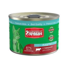 Влажный корм Четвероногий Гурман паштет для кошек с говядиной - 190 г