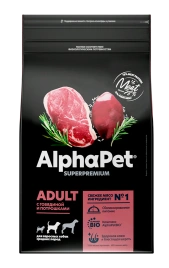 Сухой корм ALPHAPET Superpremium Adult Beef & Giblets для взрослых собак средних пород, с говядиной и потрошками, 7 кг