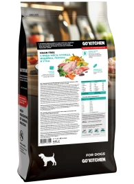 Сухой корм GO'KITCHEN для пожилых собак всех пород с курицей, индейкой, лососем и уткой, 9.98 кг
