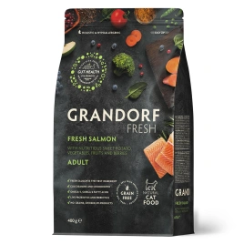Сухой корм Grandorf Fresh Cat для взрослых кошек для здоровья кожи и шерсти или склонных к аллергии лосось с бататом 400 г