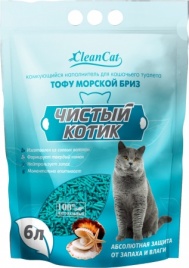Комкующийся наполнитель Чистый Котик Тофу с ароматом морского бриза, 6 л
