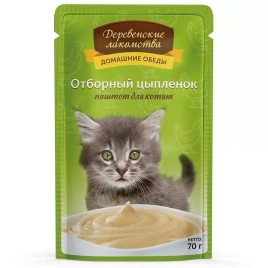 Влажный корм «Деревенские лакомства» для котят с отборным цыплёнком в виде паштета, 70 г