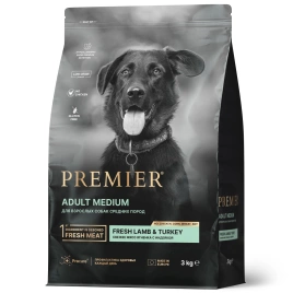 Сухой корм Premier Dog Lamb&Turkey ADULT Medium для собак средних пород свежее мясо ягненок с индейкой 3 кг