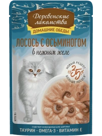 Влажный корм «Деревенские лакомства» для кошек с лососем и осьминогом, 70 г