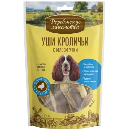 Лакомство «Деревенские лакомства» уши кроличьи с мясом утки для собак, 90 г