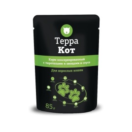 Терра Кот влажный корм для взрослых кошек всех пород с перепелками и овощами в соусе - 85 г